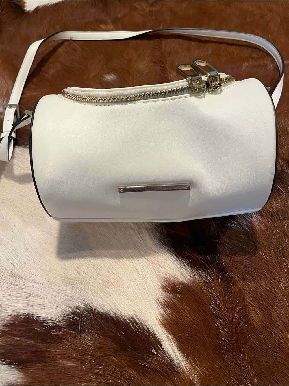 Nine West Cream Barrel Crossbody Bag with Gold Hardware
